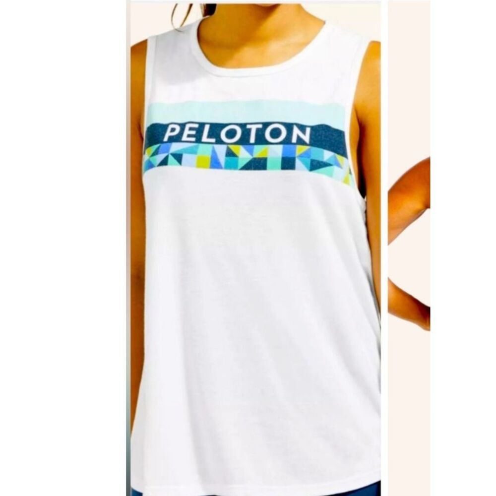 ~ Peloton Sm Spring Geo Tank Slash-Back Top Logo Accents Multicolor Small Womens - Picture 4 of 15